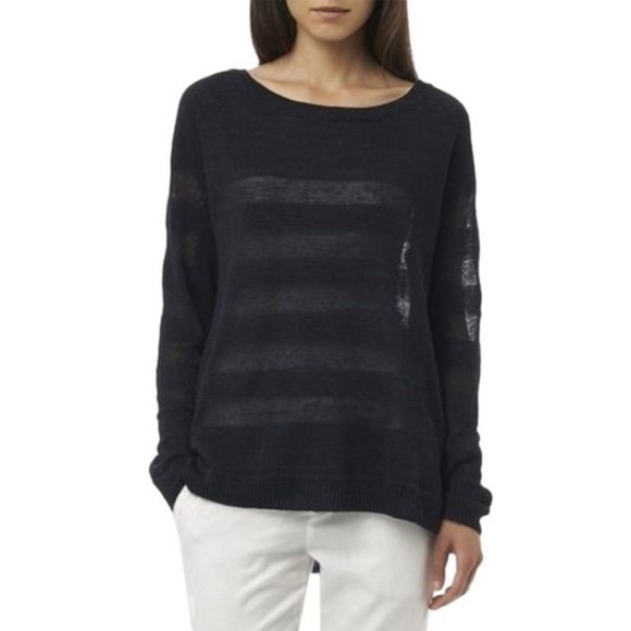 New Vince linen striped see through sheer pullover - Picture 2 of 11